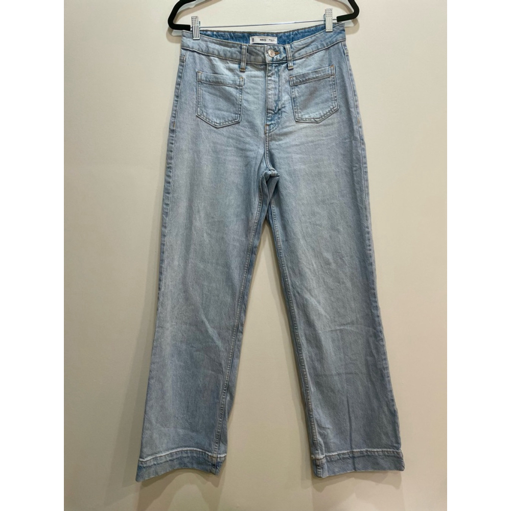 MNG Mango Wide leg Straight High Rise Jeans 6 Light Wash 70s Coastal Scandi